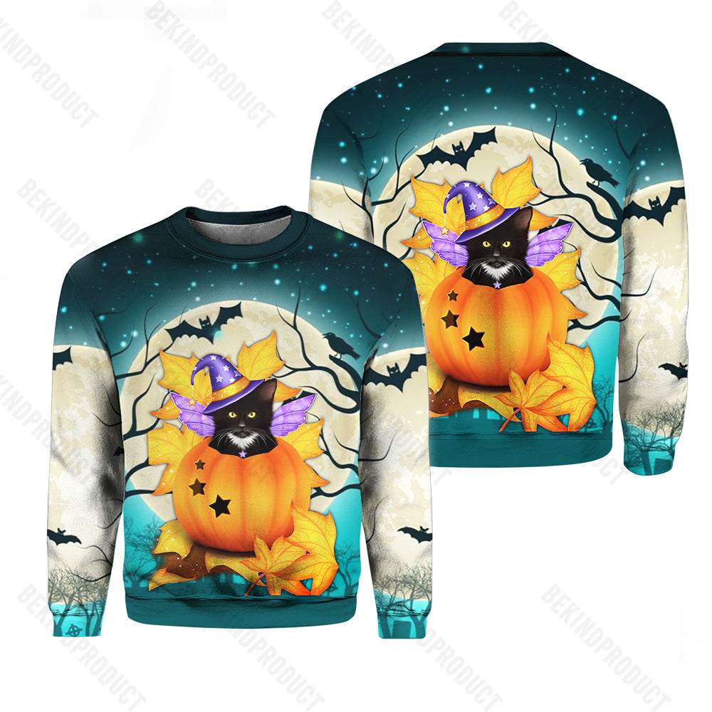 Black Cat Happy Halloween Crewneck Sweatshirt All Over Print Sweatshirt For Women Sweatshirt For Men