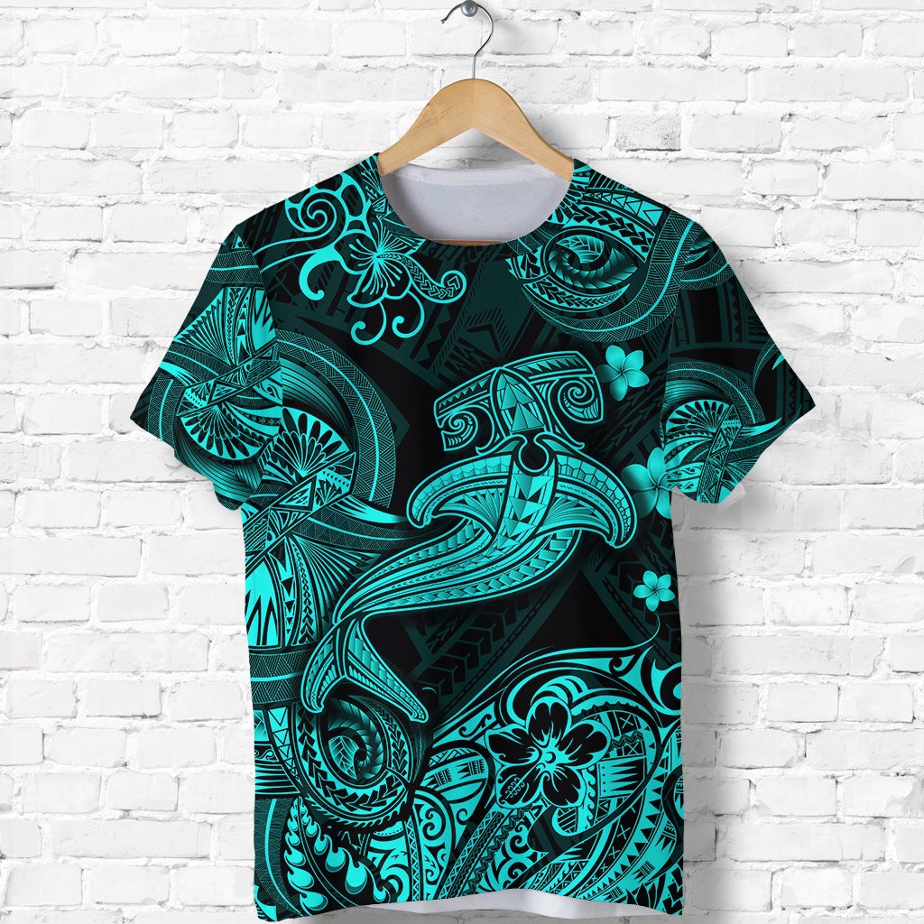 Hawaiian Hammer Shark Polynesian T Shirt Unique Style Turquoise Ha77857