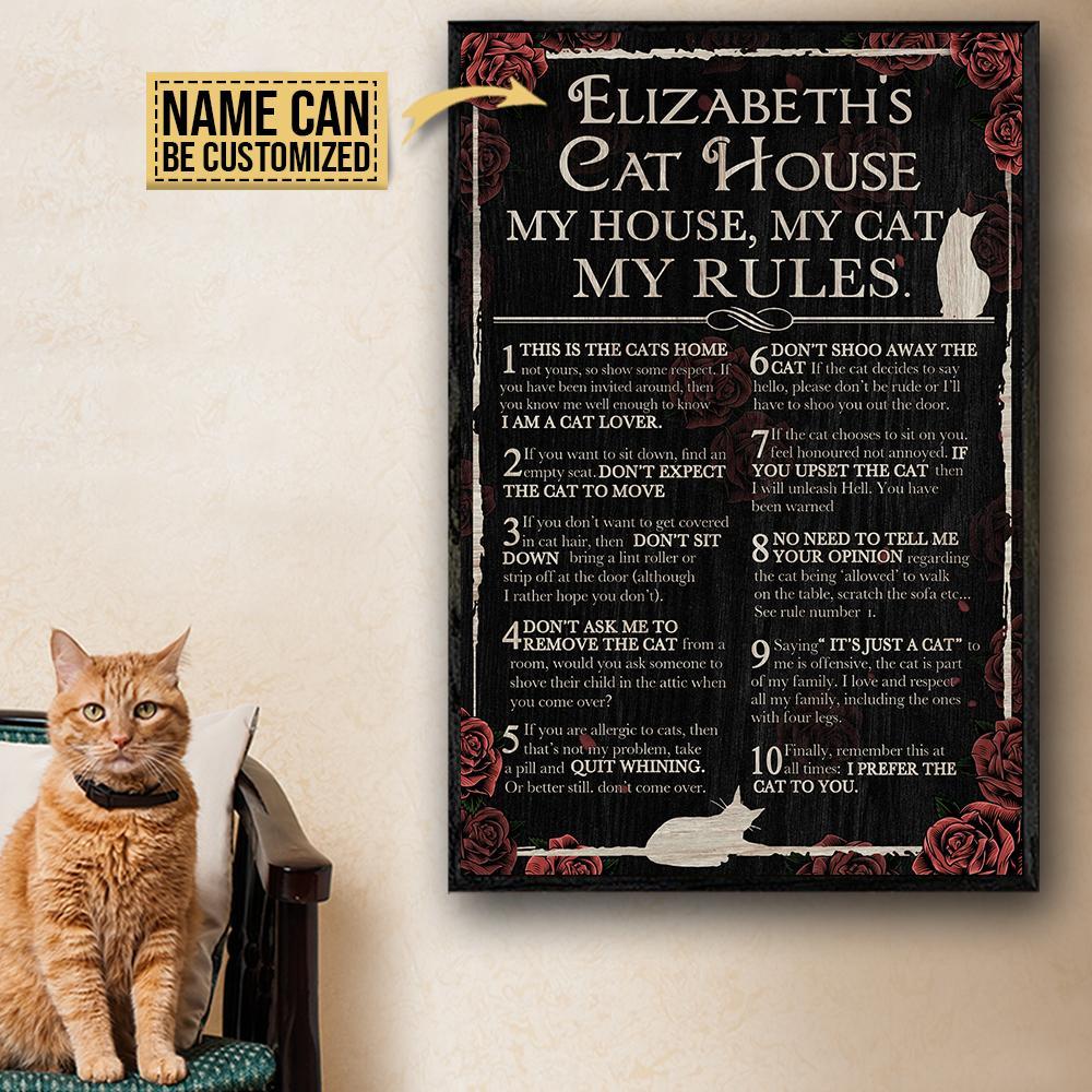 Aeticon Gifts Personalized Cat House Rules Canvas Mom Dad Gift Home Decor