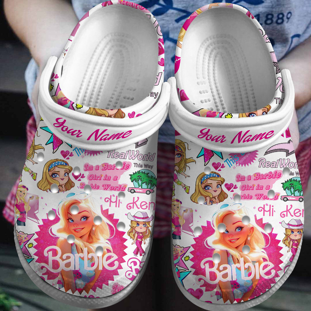 Barbie Cartoon Crocs Crocband Clogs Shoes Custom Name For Men Women and Kids