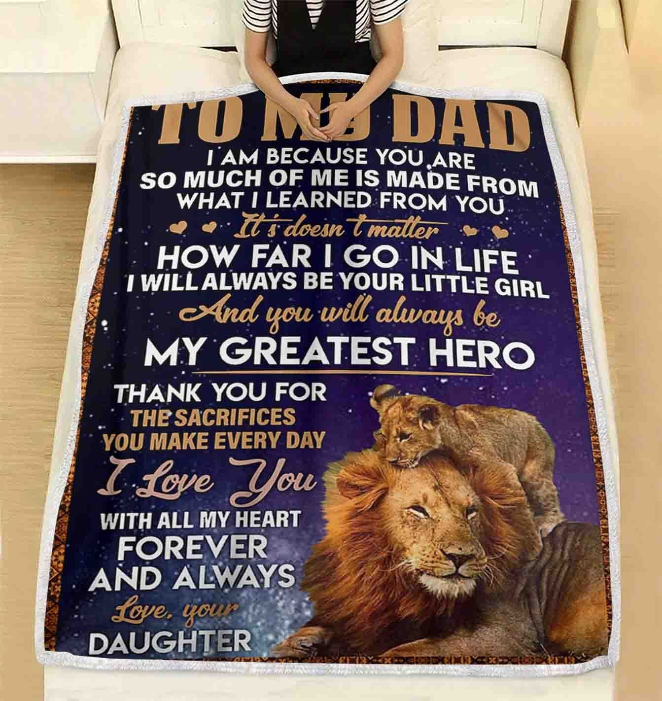 To My Dad My Greatest Hero Love Your Daughter Lion Cozy Fleece Blanket, Sherpa Blanket