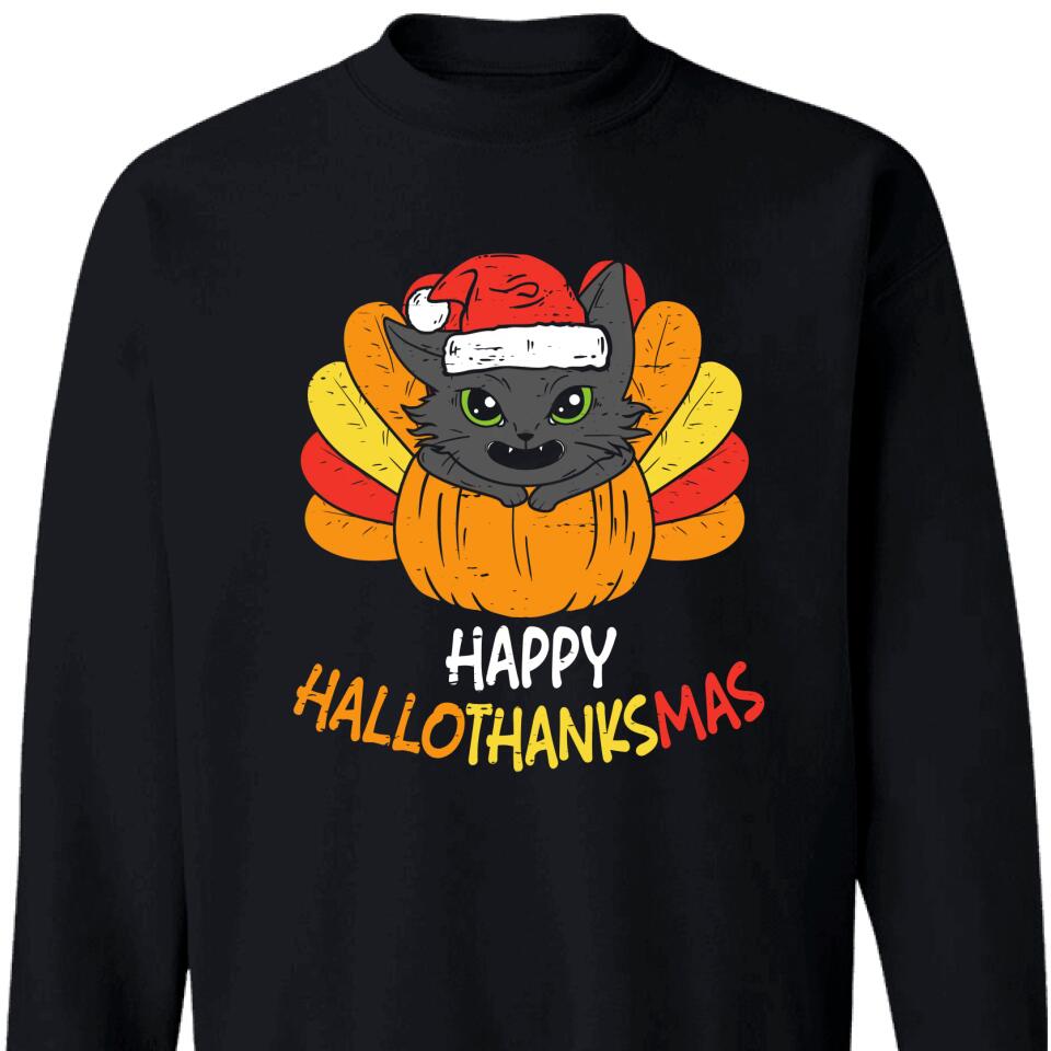 Happy Hallo Thanks Mas Sweatshirt, Best Gift For Cat Lover