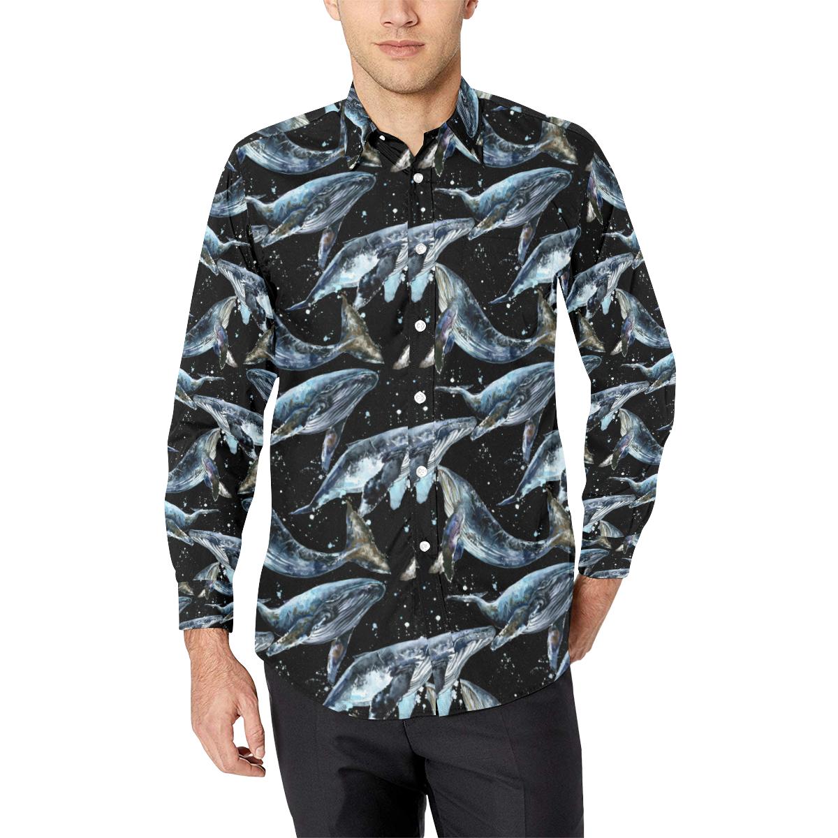 Humpback Whale Pattern Print Design 01 Long Sleeve Dress Shirt