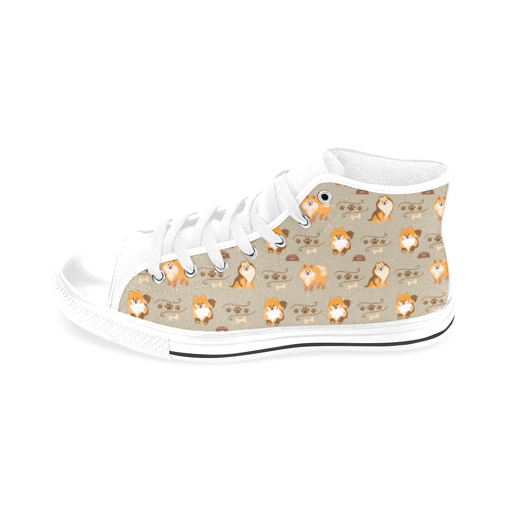 Pomeranian Pattern White Men’s Classic High Top Canvas Shoes /Large Size