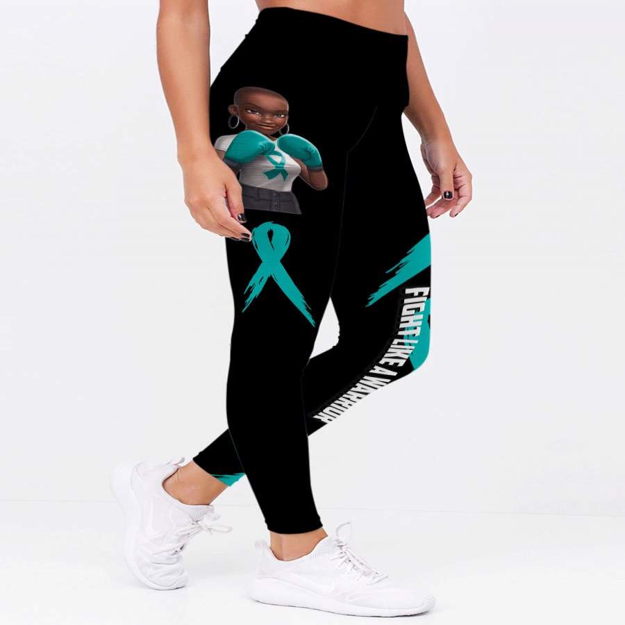 Teal Melanin Fight Like A Warrior™ Ovariant Cancer Awareness / Domestic Violence  Premium Leggings