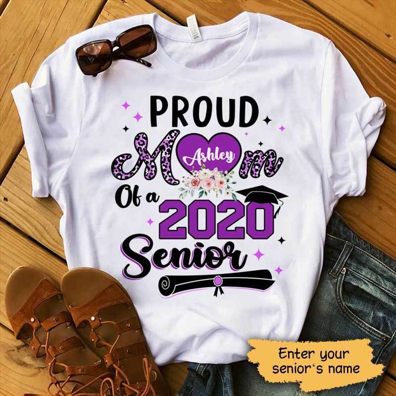 Proud Senior Mom Leopard Personalized Unisex T-Shirt Hoodie S-5Xl