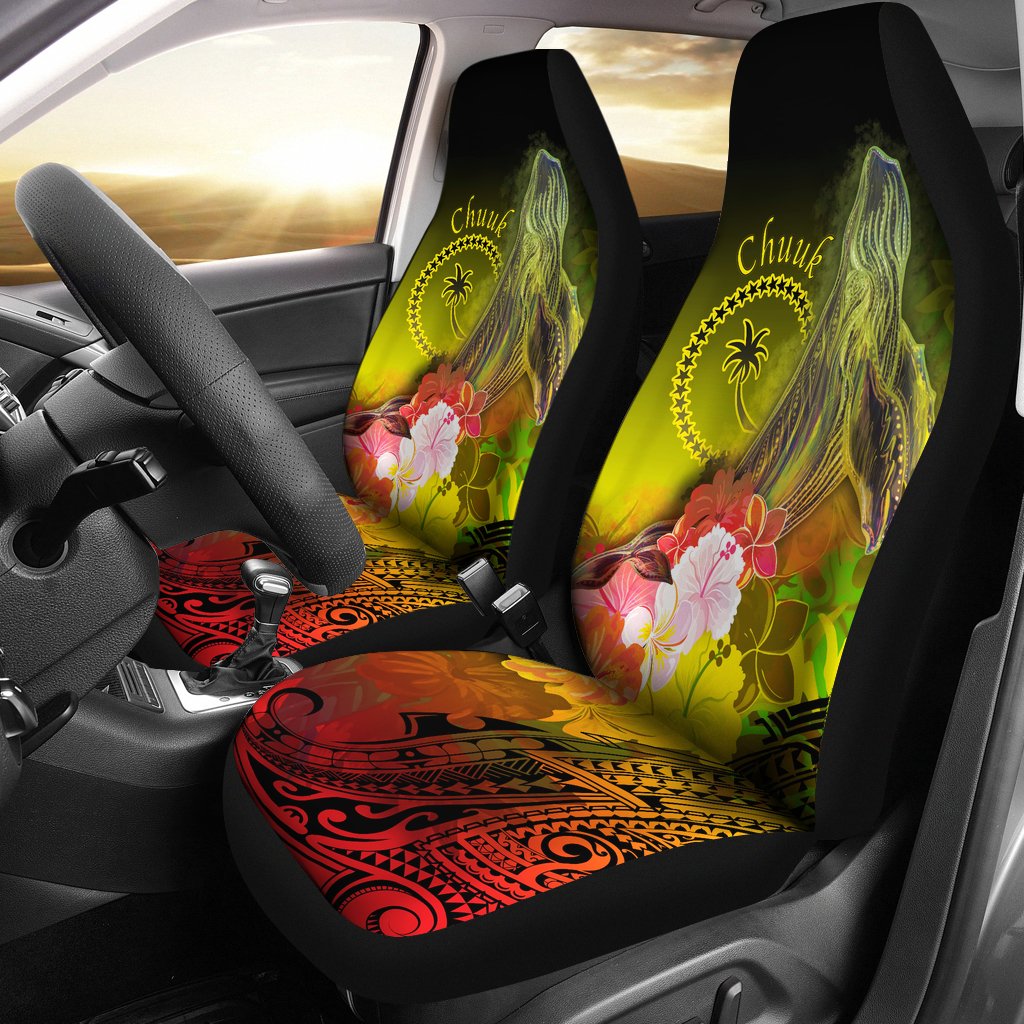 Chuuk Car Seat Covers – Humpback Whale with Tropical Flowers (Yellow) – BN18