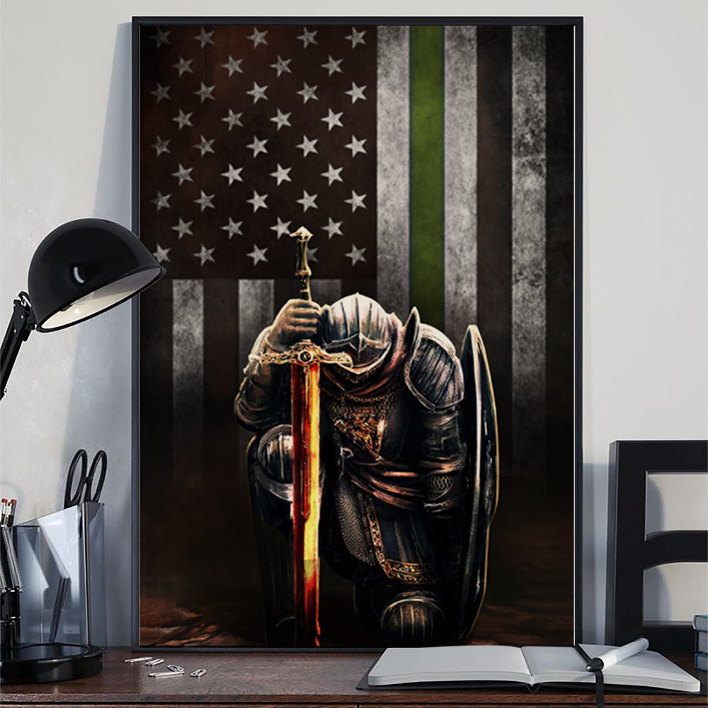 Thin Green Line Flag Poster Knight Templar Patriotic Army Military Veteran Poster Home Decor