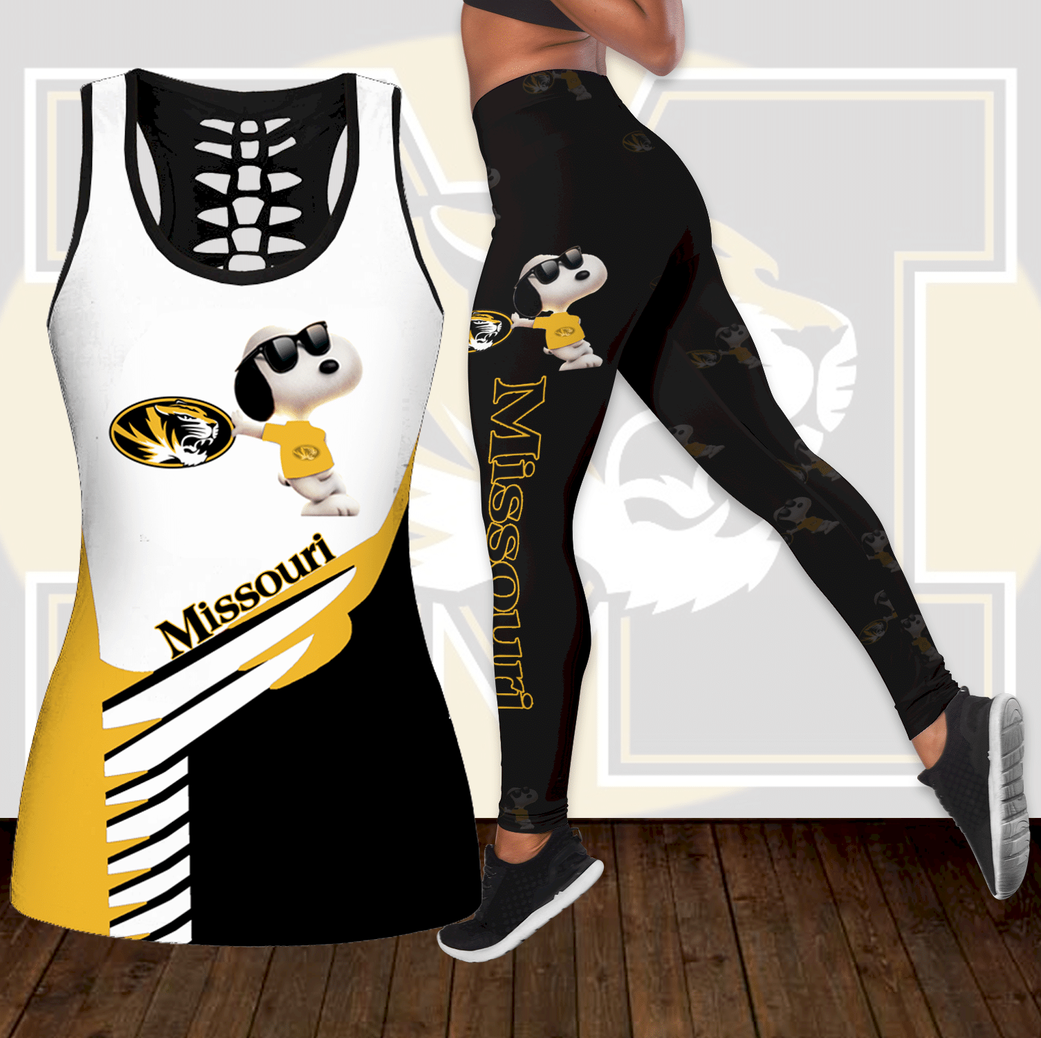 Combo Missouri Tigers Snoopy Hollow Tanktop Leggings Set Outfit K1873