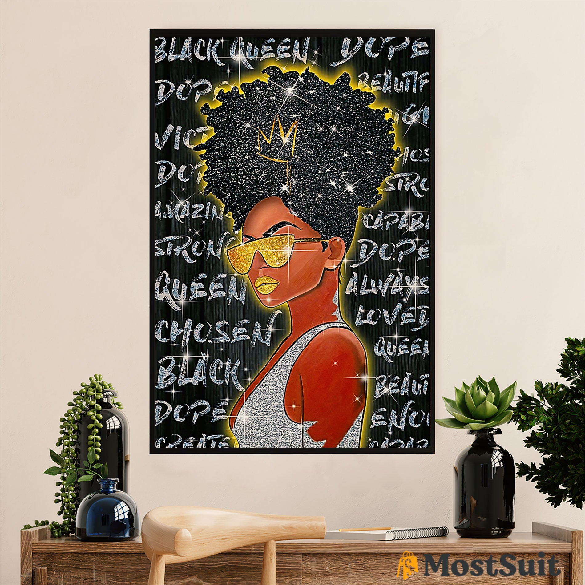 African American Afro Poster | Gift For Black Girl | Juneteenth Day Room Wall Art – Golden Black Queen