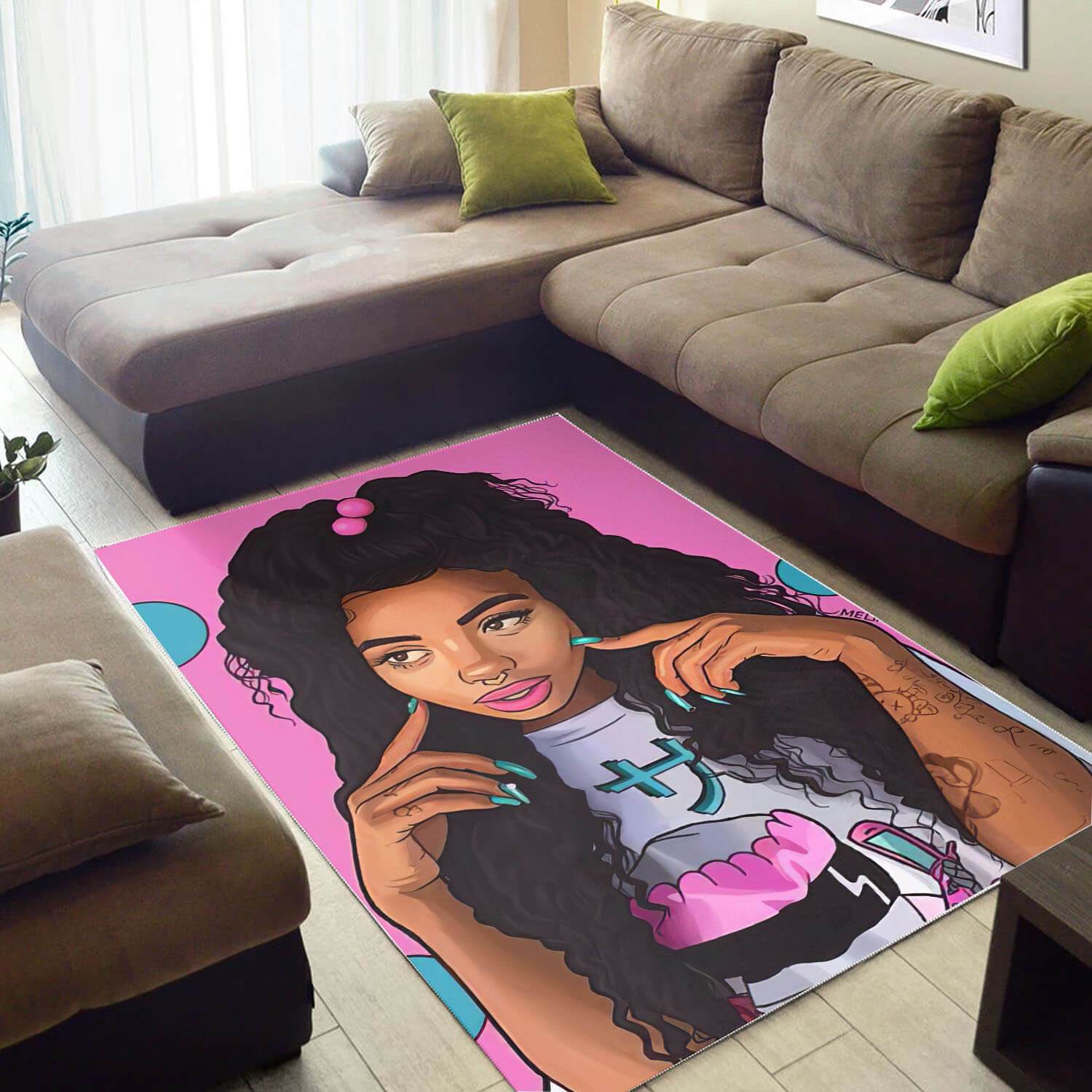 Afrocentric Rugs Pretty Lady With Afro African Print Floor Rug African Themed Home Decor WBG07290