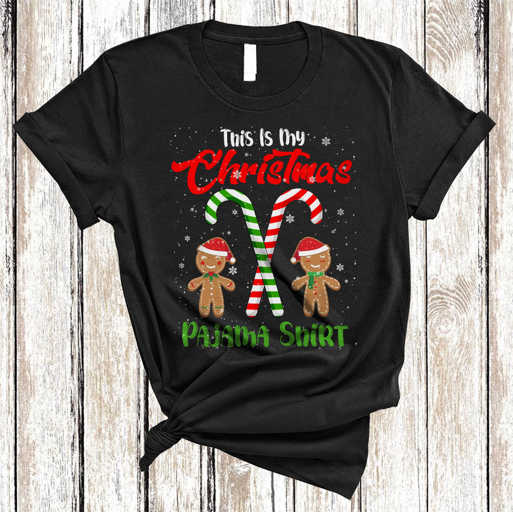 This Is My Christmas Pajama Shirt Cute Christmas Gingerbread Man Candy Cane Lover Gifts T-Shirt