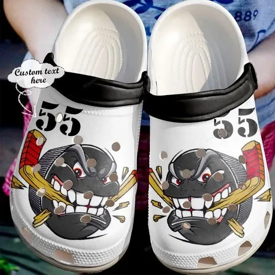 Angry Hockey White Personalize Clog Custom Crocss Clog Number On Sandal Fashion Style Comfortable For Women Men Kid