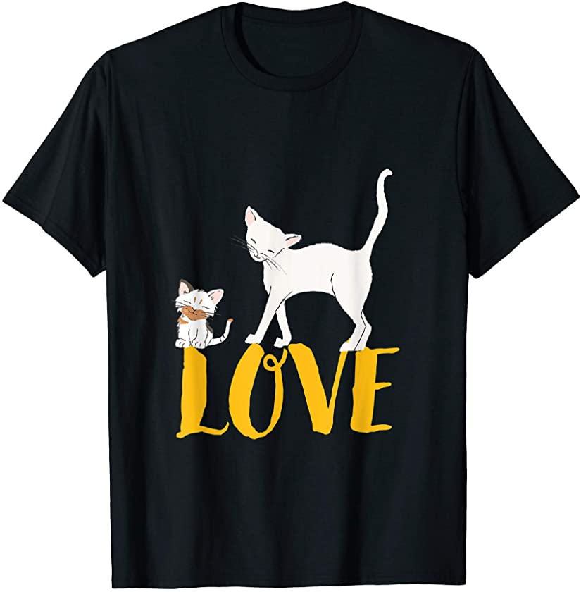 Vintage Retro Cat Lover Cute Mother Cat and Kitten With Love T-Shirt