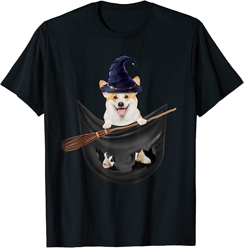 Witch Dog Corgi In The Pocket Funny Puppy Lover Halloween T-Shirt