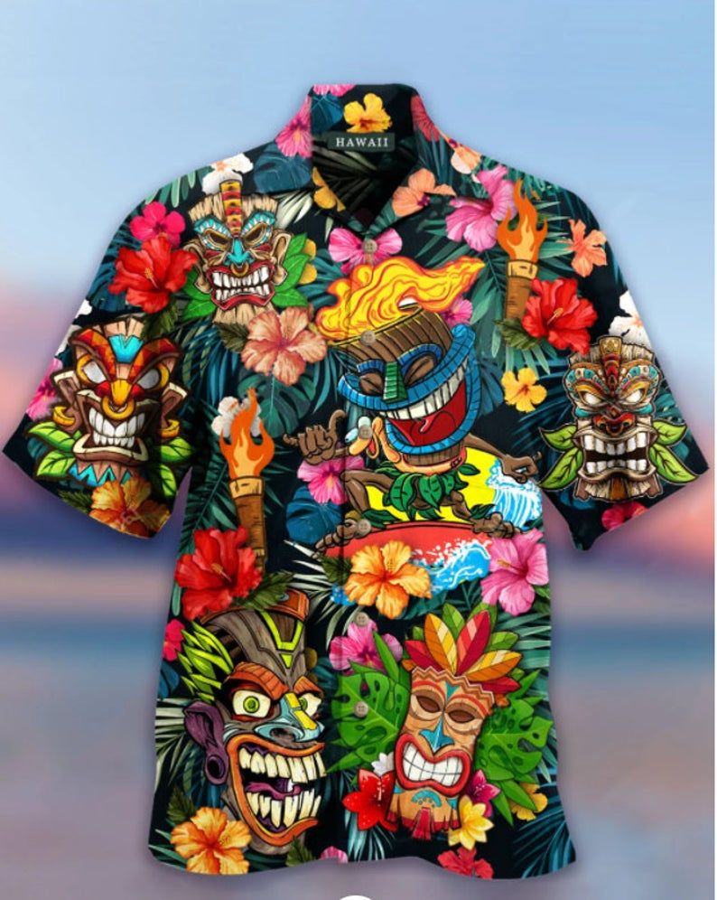 Aloha Tiki Tiki For Man And Woman Print Short Sleeve Hawaiian Shirt Dh