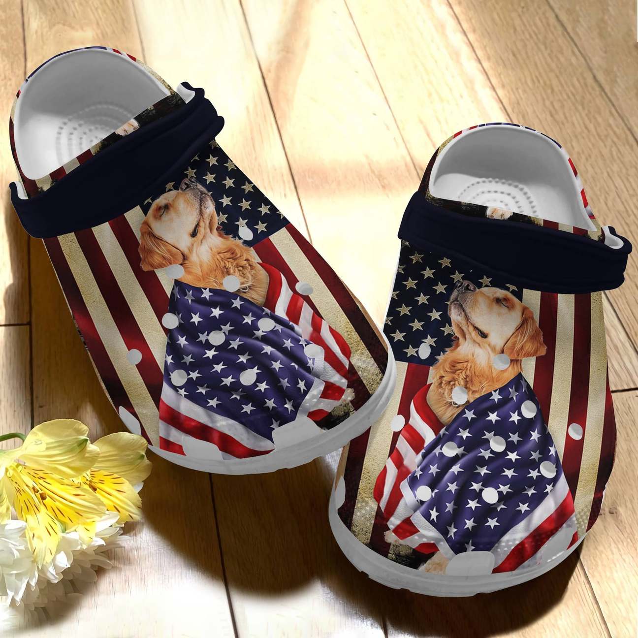 Golden Retreiver Personalize Clog, Custom Name, Text, Fashion Style For Women, Men, Kid, Print 3D Whitesole