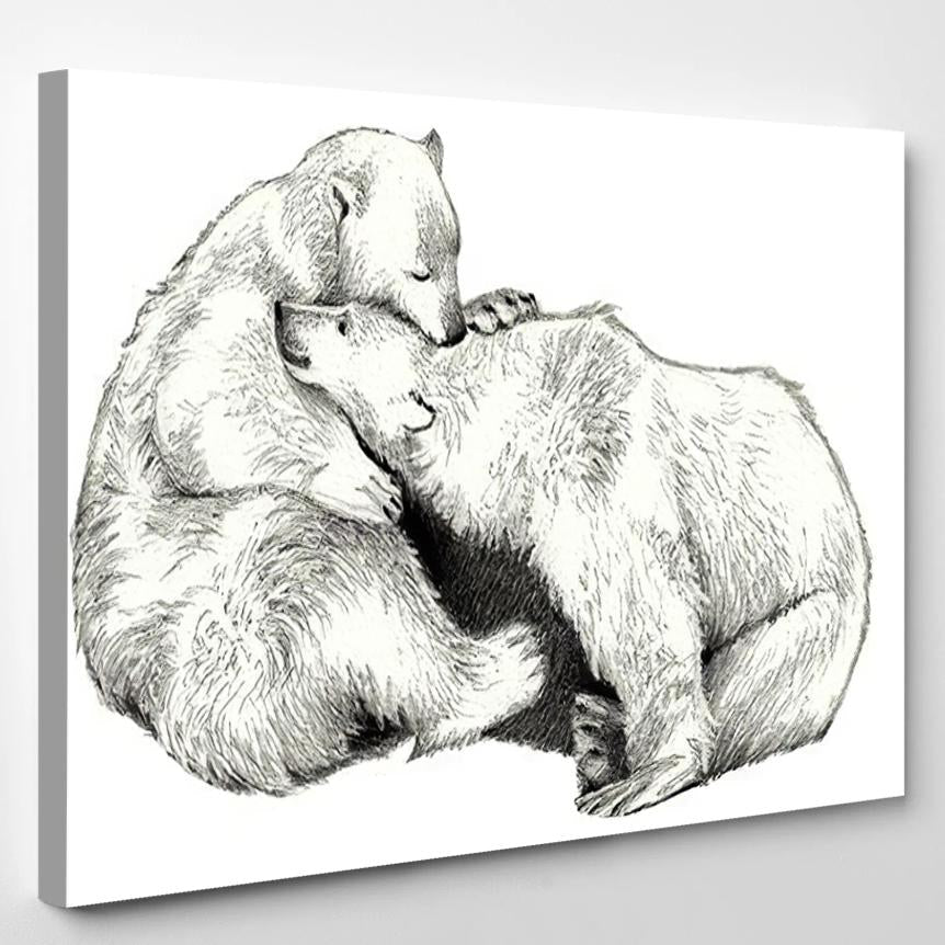 Two Cute Polar Bear Pencil Sketch – Bear Animals Canvas Print