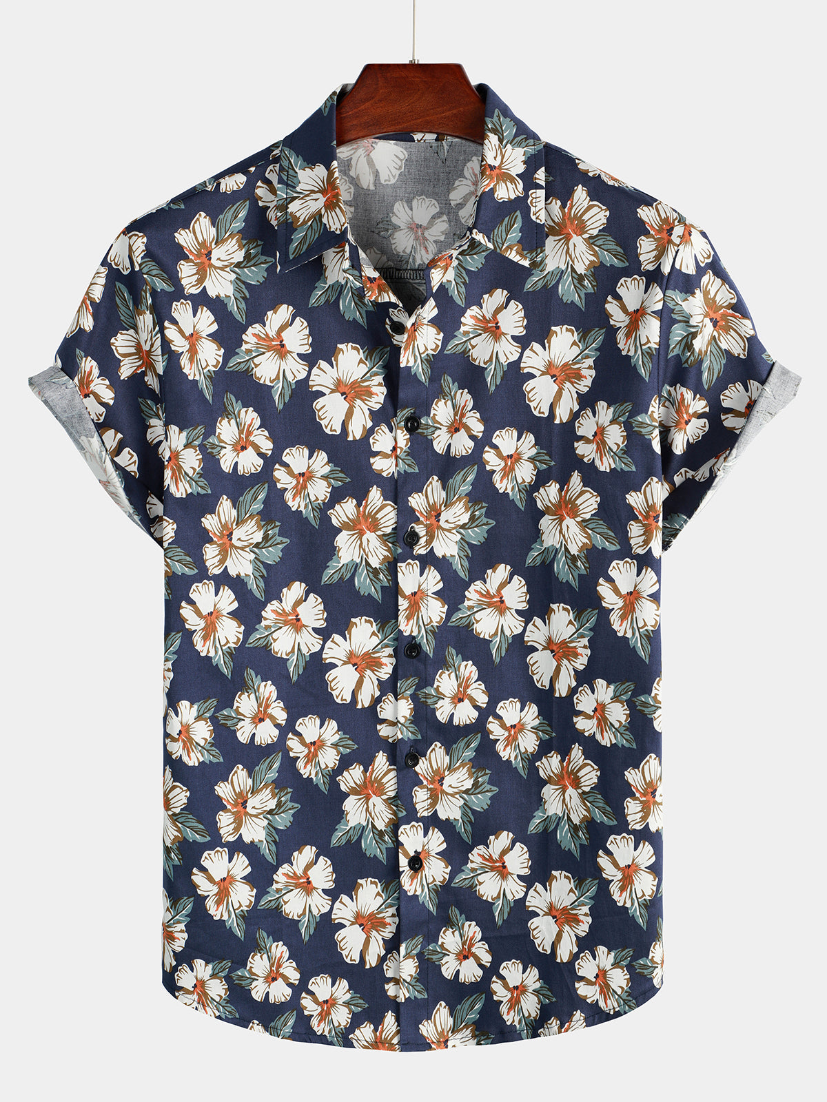 Cotton Floral Print Holiday Flower Hawaii Short Sleeve Shirt Ha105089