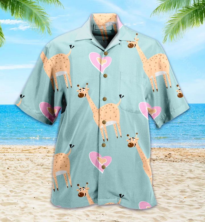 Pattern Cute Giraffe Heart Green Hawaii Shirt Ha7576