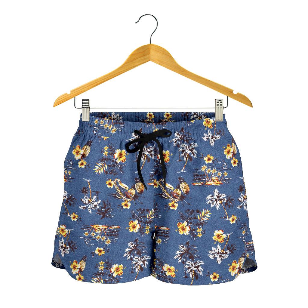 Hawaii Flower Blue Print Women Shorts Ha89435