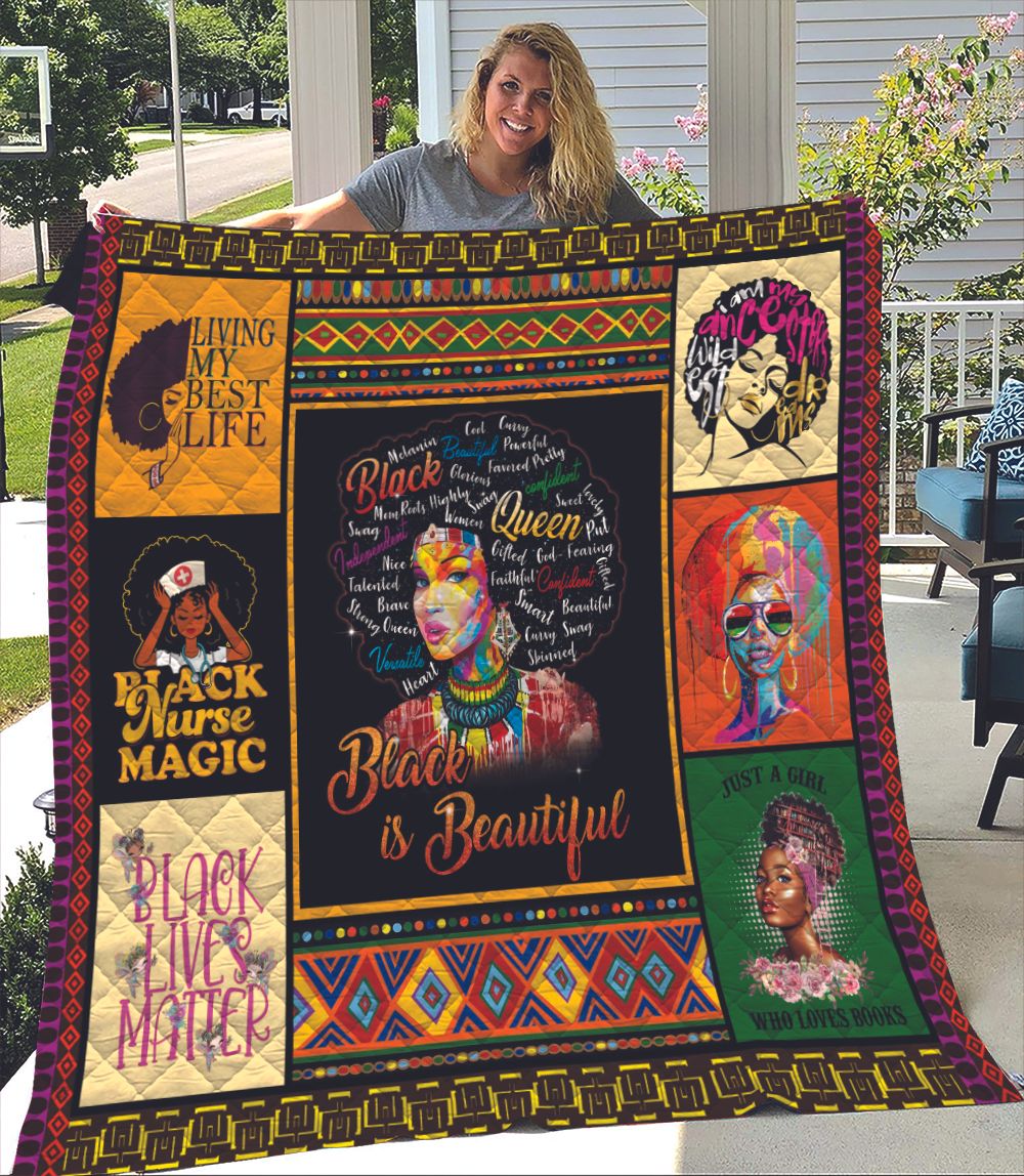 Black Is Beautiful Melanin Cool Curvy Powerful Afro Girl Quilt