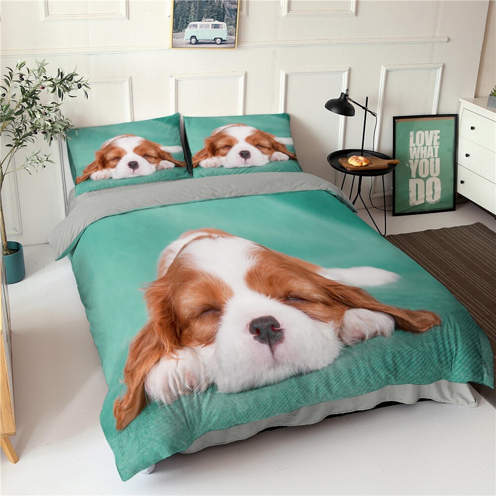 Puppy Duvet Cover With Pillowcase Cover Printed Full Queen King Size Cat 3D Bedding Set Zipper Closure