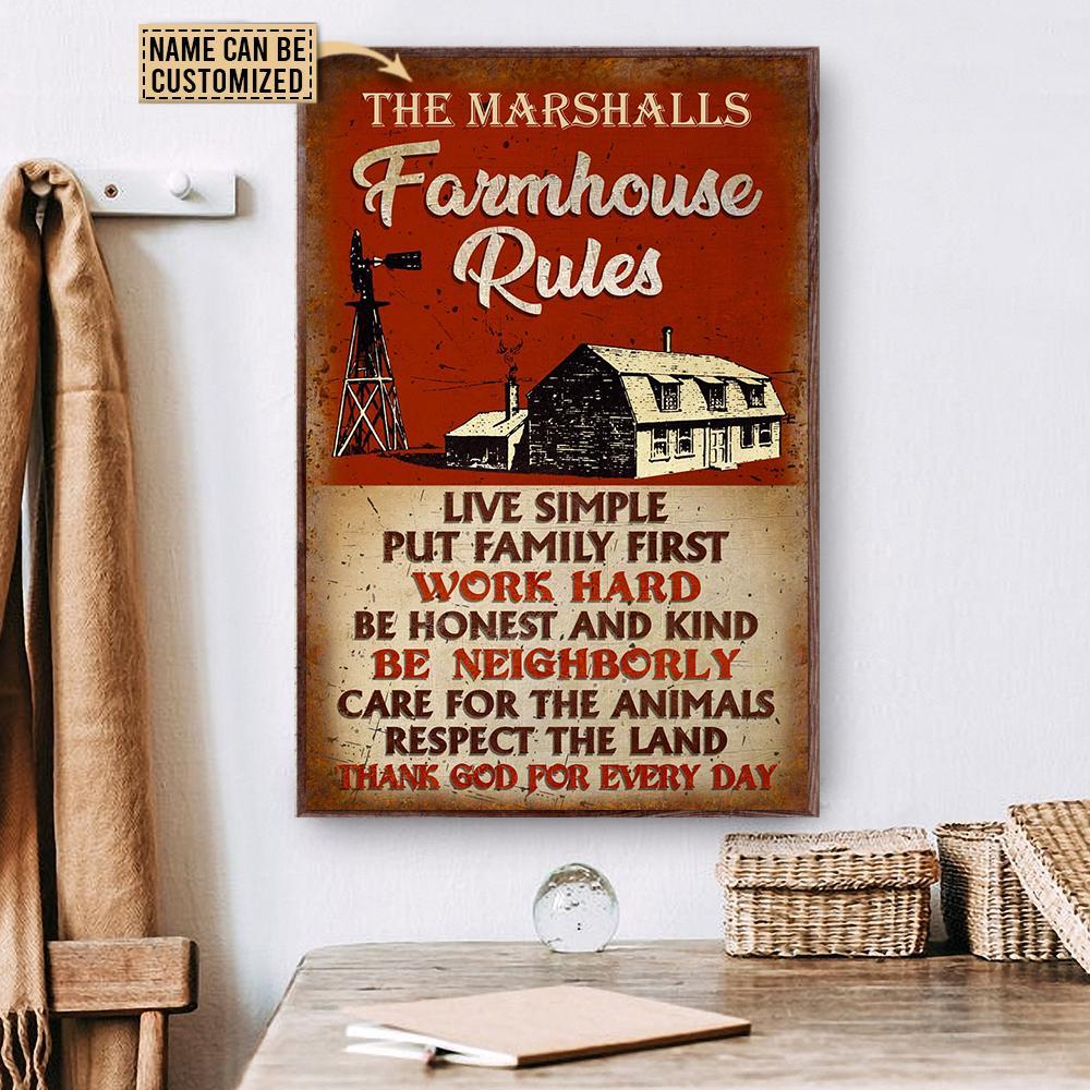 Aeticon Gifts Personalized Farmhouse Rules Live Simple Canvas Mom Dad Gift Home Decor