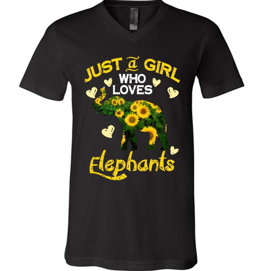 Just A Girl Who Loves Elephants, Floral Design – Canvas Unisex V-Neck Shirt