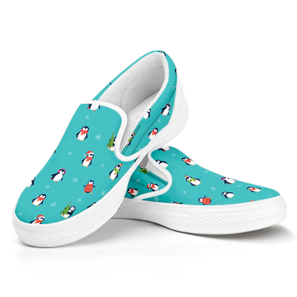 Cute Snowy Penguin Pattern Print White Slip On Shoes