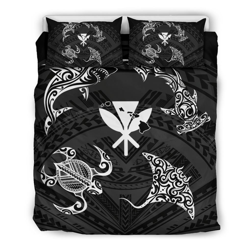 Alohawaii Bedding Set – Cover And Pillow Cases Polynesian Turtle Hammerhead Shark Ray Kanaka Hawaii Circle Underwater – Ah – J5