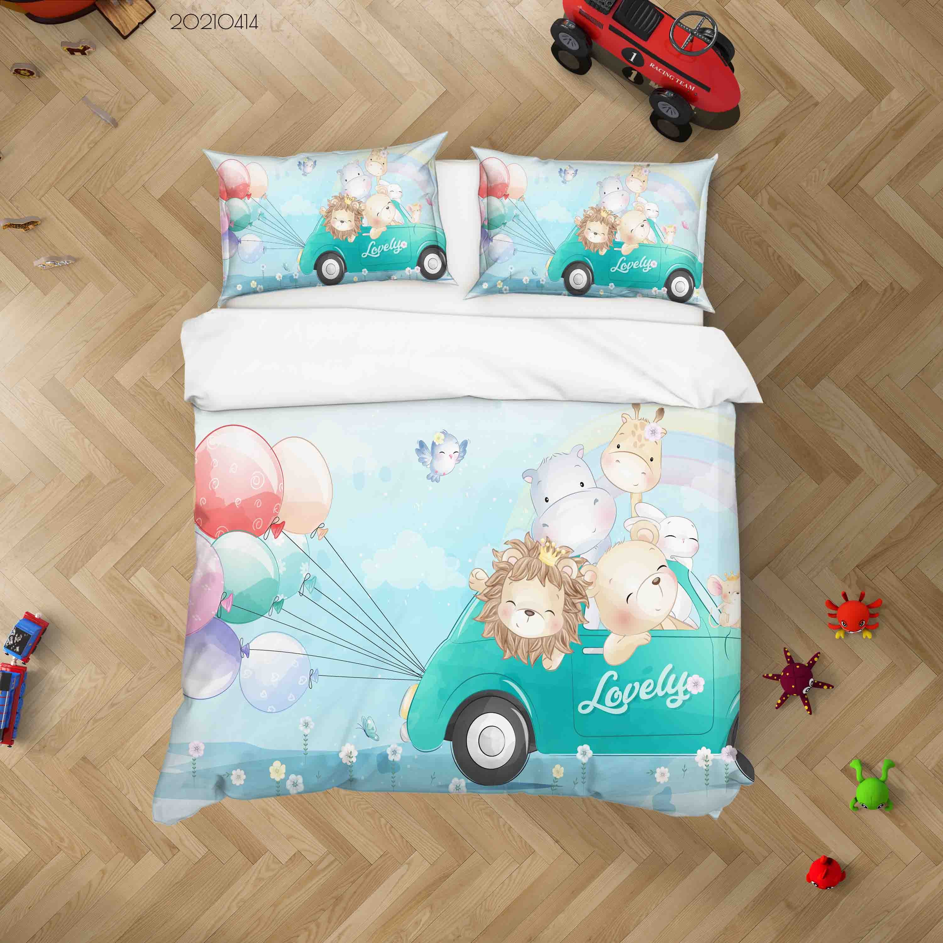 3D Cartoon Cute Animal Balloon Quilt Cover Set Bedding Set Duvet Cover Pillowcases 88 Lqh