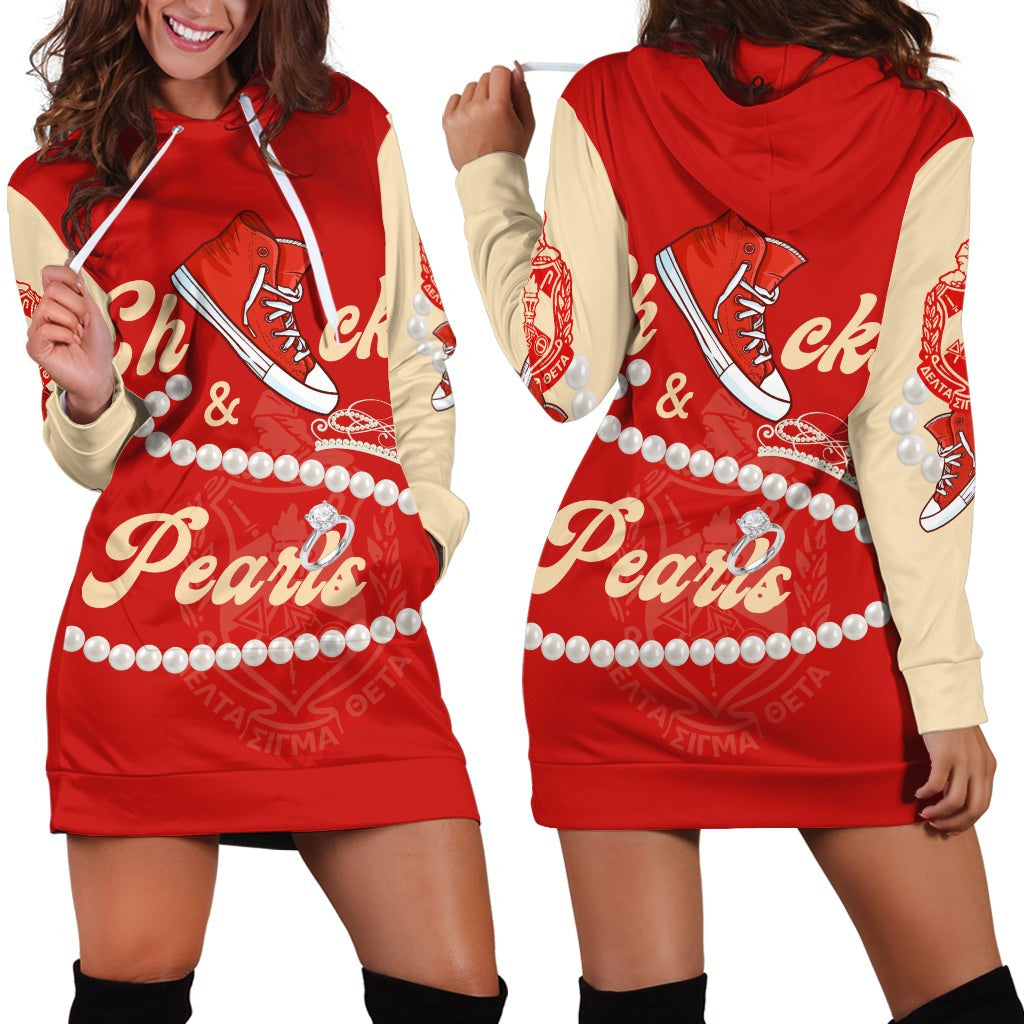 Sorority Dress – Delta Sigma Theta Chucks And Pearls Hoodie Dress K.H Pearls