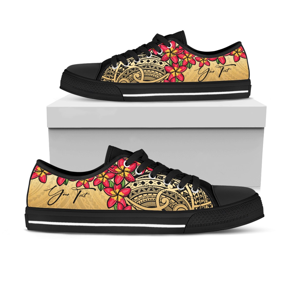 (Custom) Polynesian Plumeria Gold Low Top Shoes Personal Signature A24