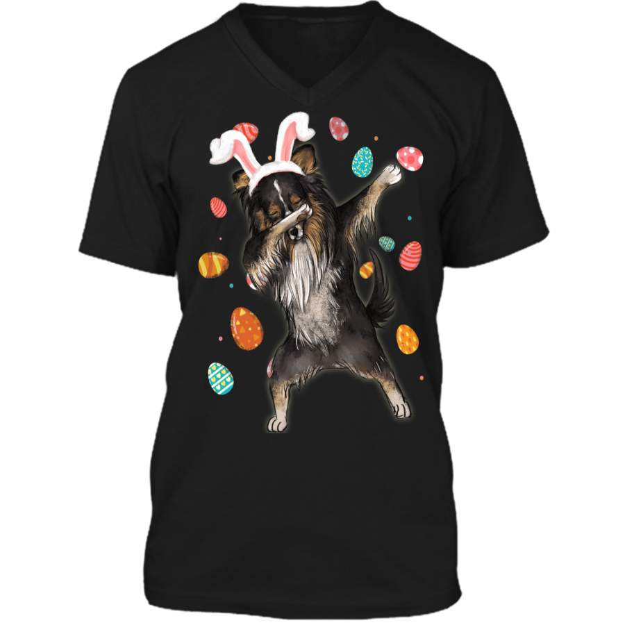 Dabbing Shetland Sheepdog With Easter Bunny Ears Shirt Mens Printed V-Neck T