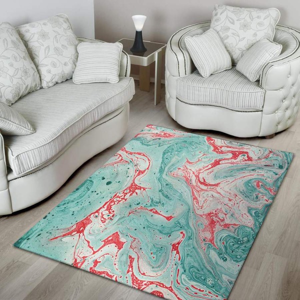 Mixed Red and Turquoise Marble Area Rug