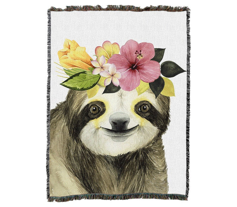 Tropical Halo Sloth Vintage Retro Style Couch Sofa Blanket,  Woven Throw Blanket Home Decor