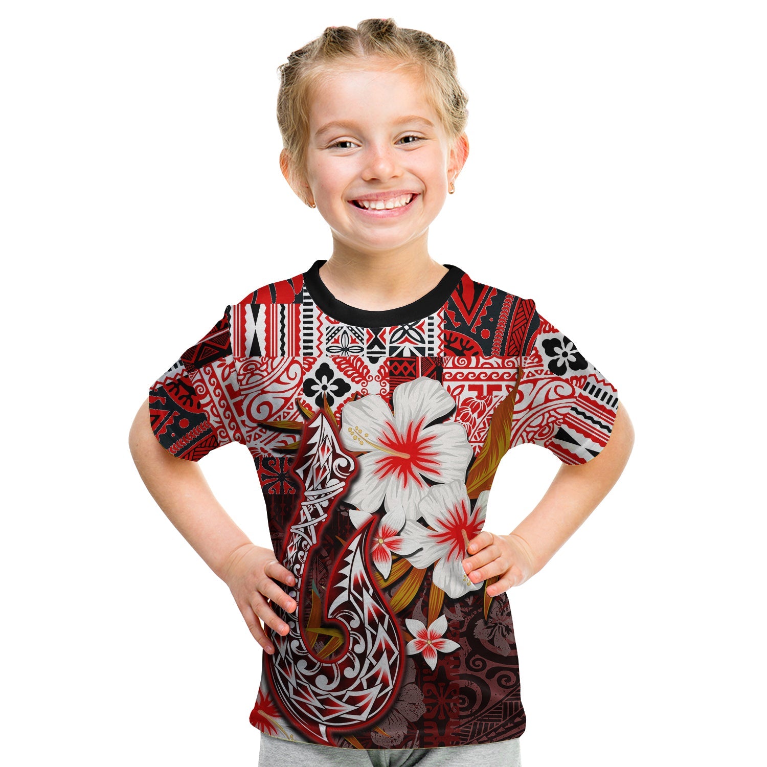 Hawaiian Fish Hook T Shirt Kid Red Style Ha100658