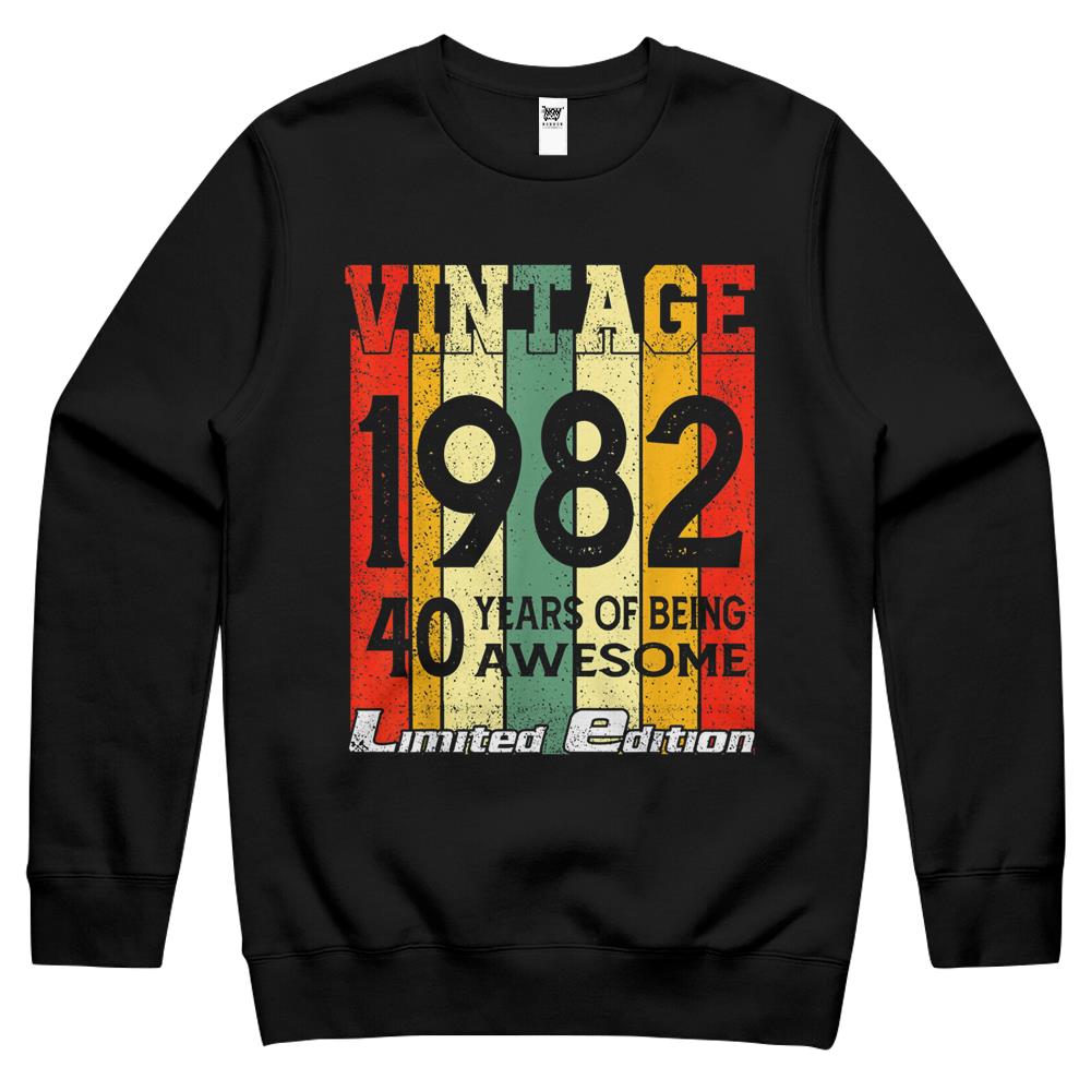 Vintage 1982 40 Years Of Being Awesome 40Th Birthday Crewneck Sweatshirt