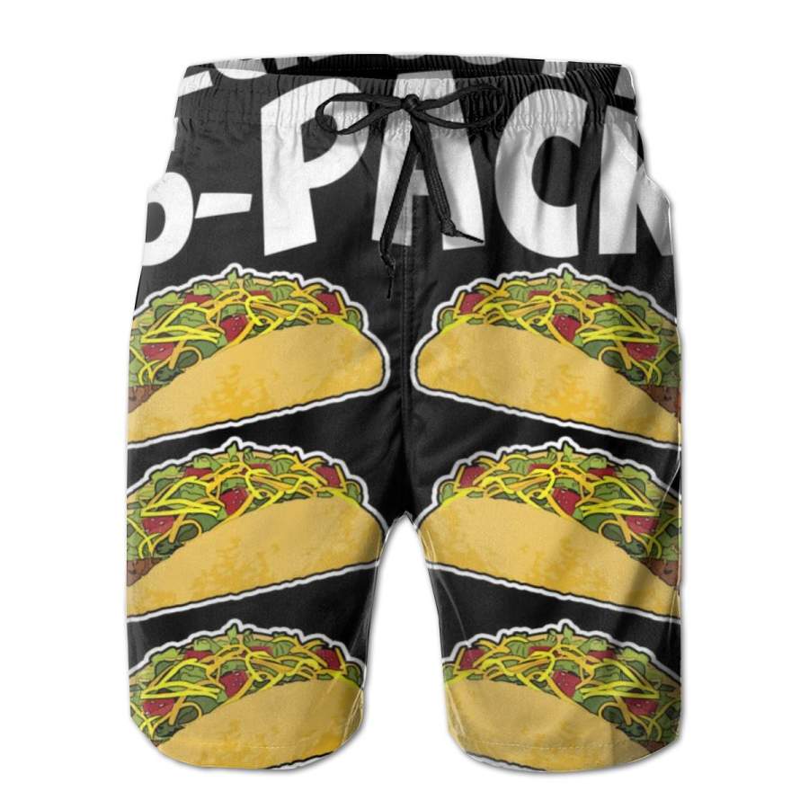 2 Pack Check Out My 6 Pack Tacos Poster Men Swim Trunks Drawstring Elastic Waist Quick Dry Beach Shorts with Mesh Lining Swimwear Bathing Suits