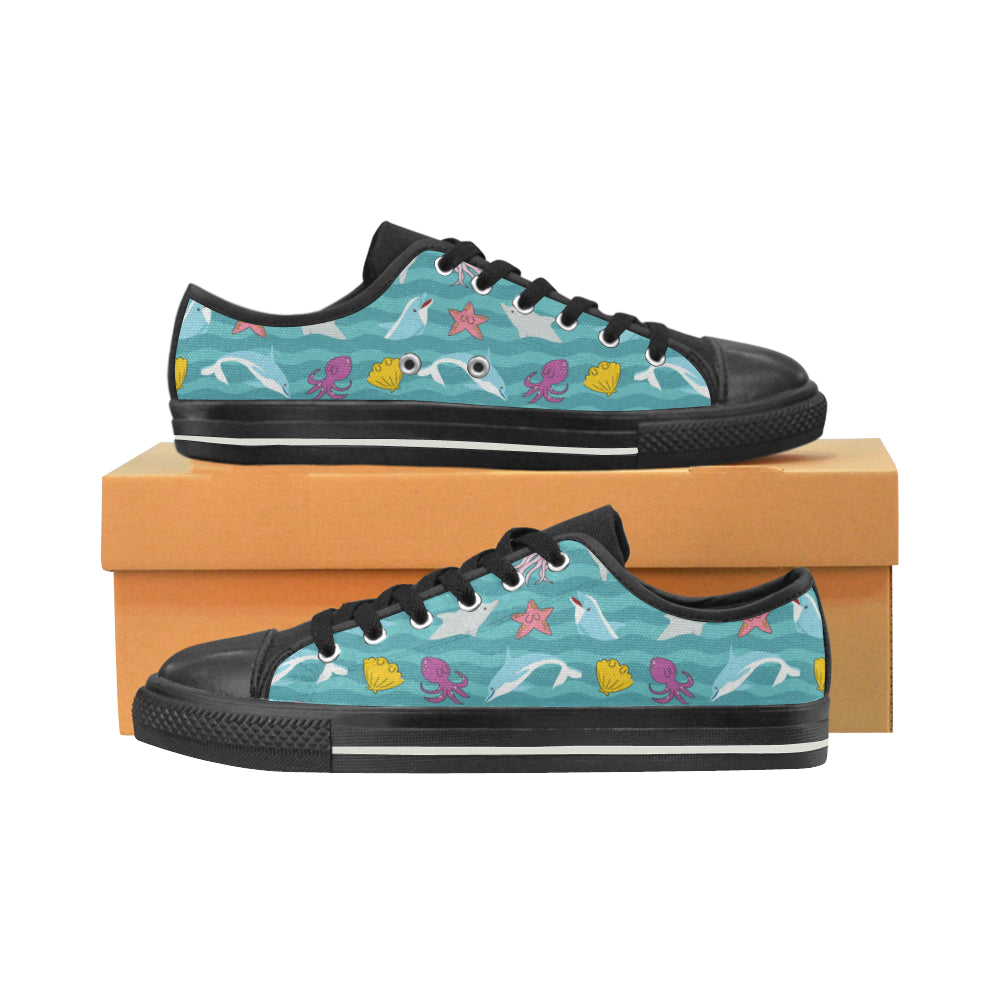 Dolphin Black Low Top Canvas Shoes for Kid