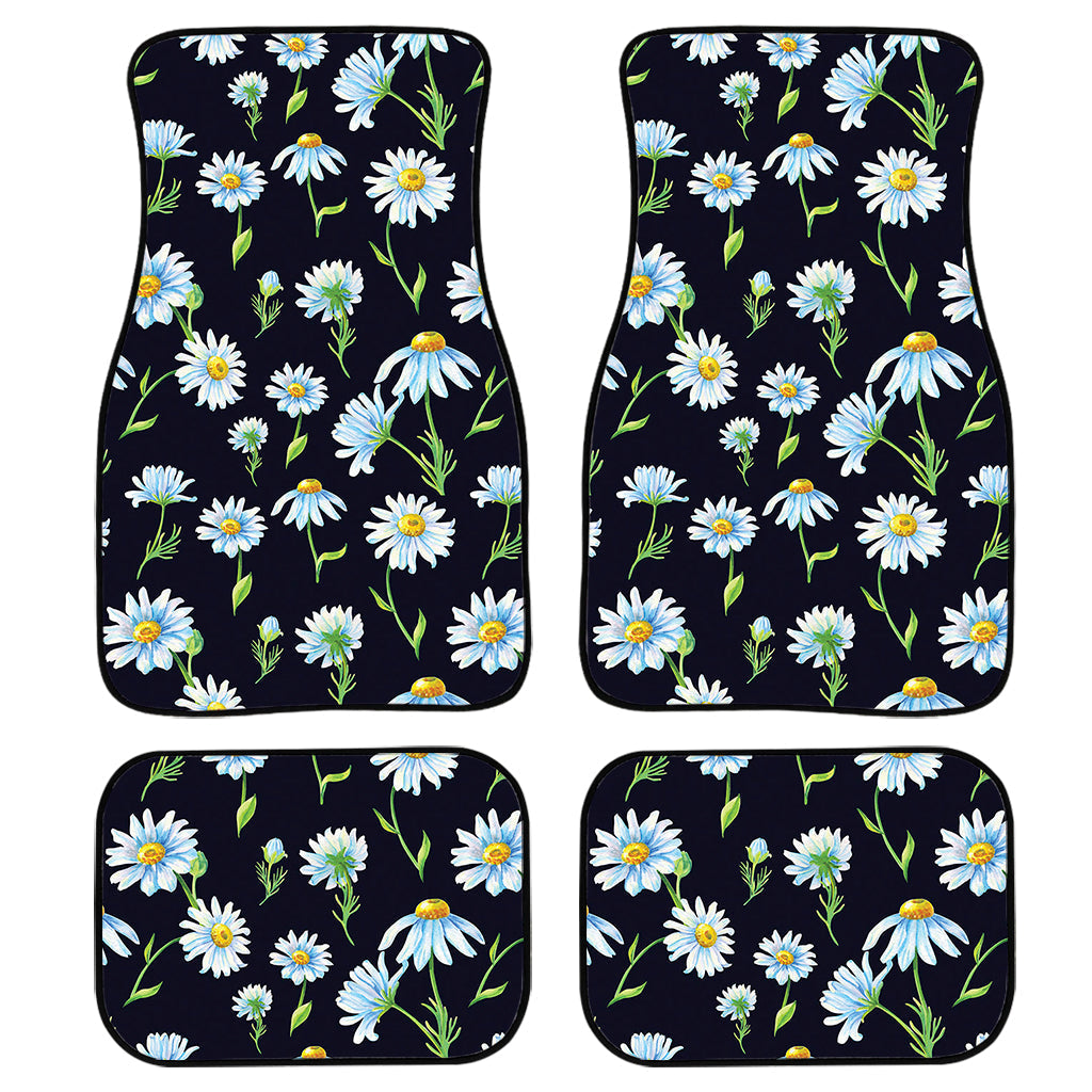 Watercolor Daisy Floral Pattern Print Front And Back Car Floor Mats, Front Car Mat