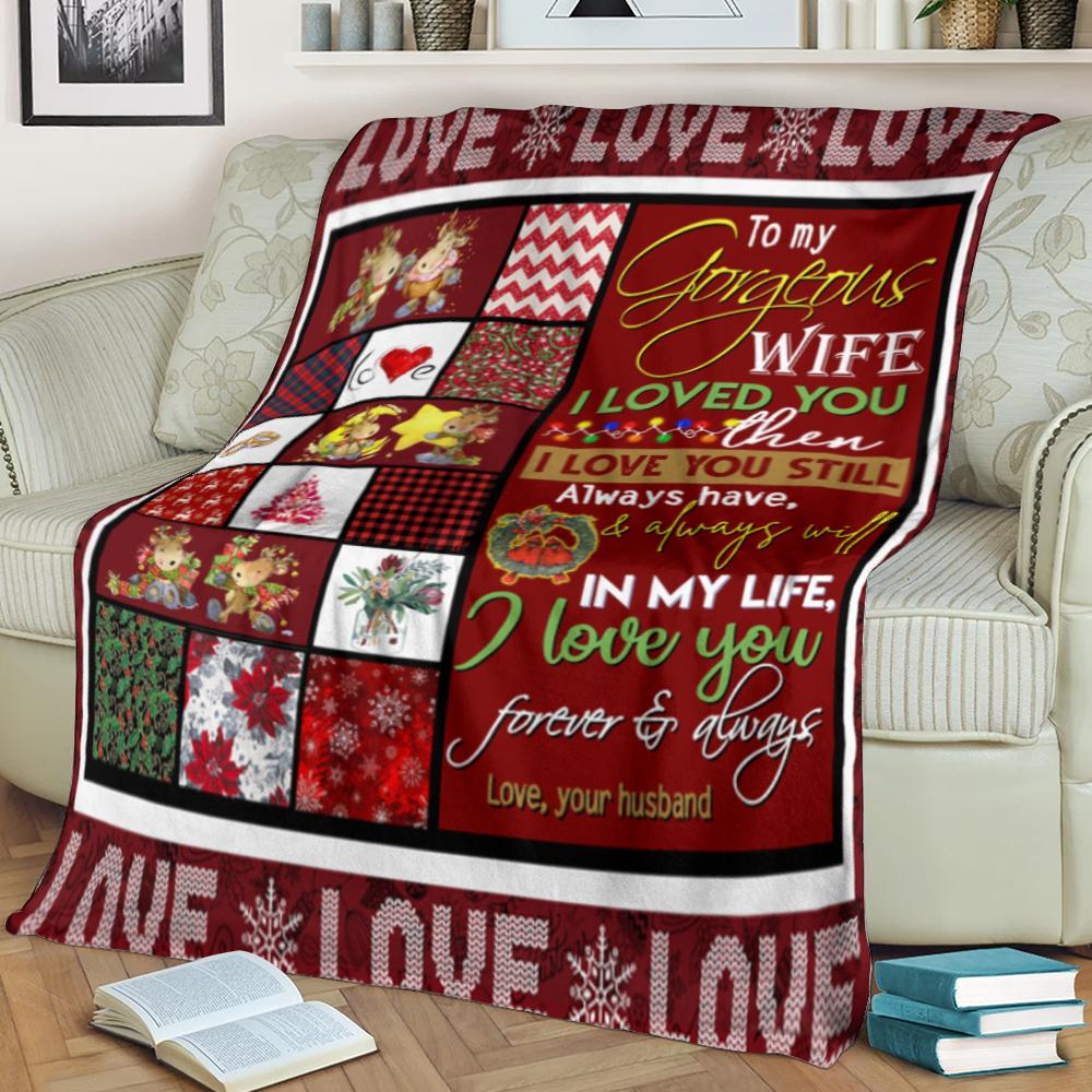 To My Gorgeous Wife I Love You Forever And Always Merry Christmas Fleece Blanket Gift From Husband Home Decor Bedding Couch Sofa Soft And Comfy Cozy