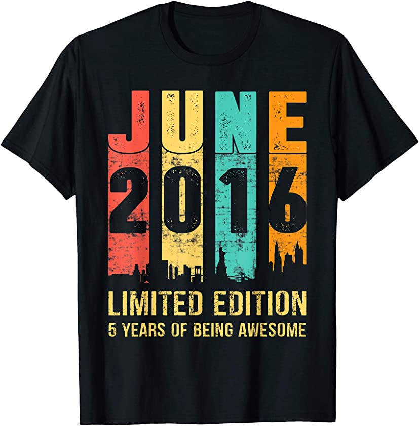 Vintage June 2016 Limited Edition 5 Year Old 5th Birthday T-Shirt