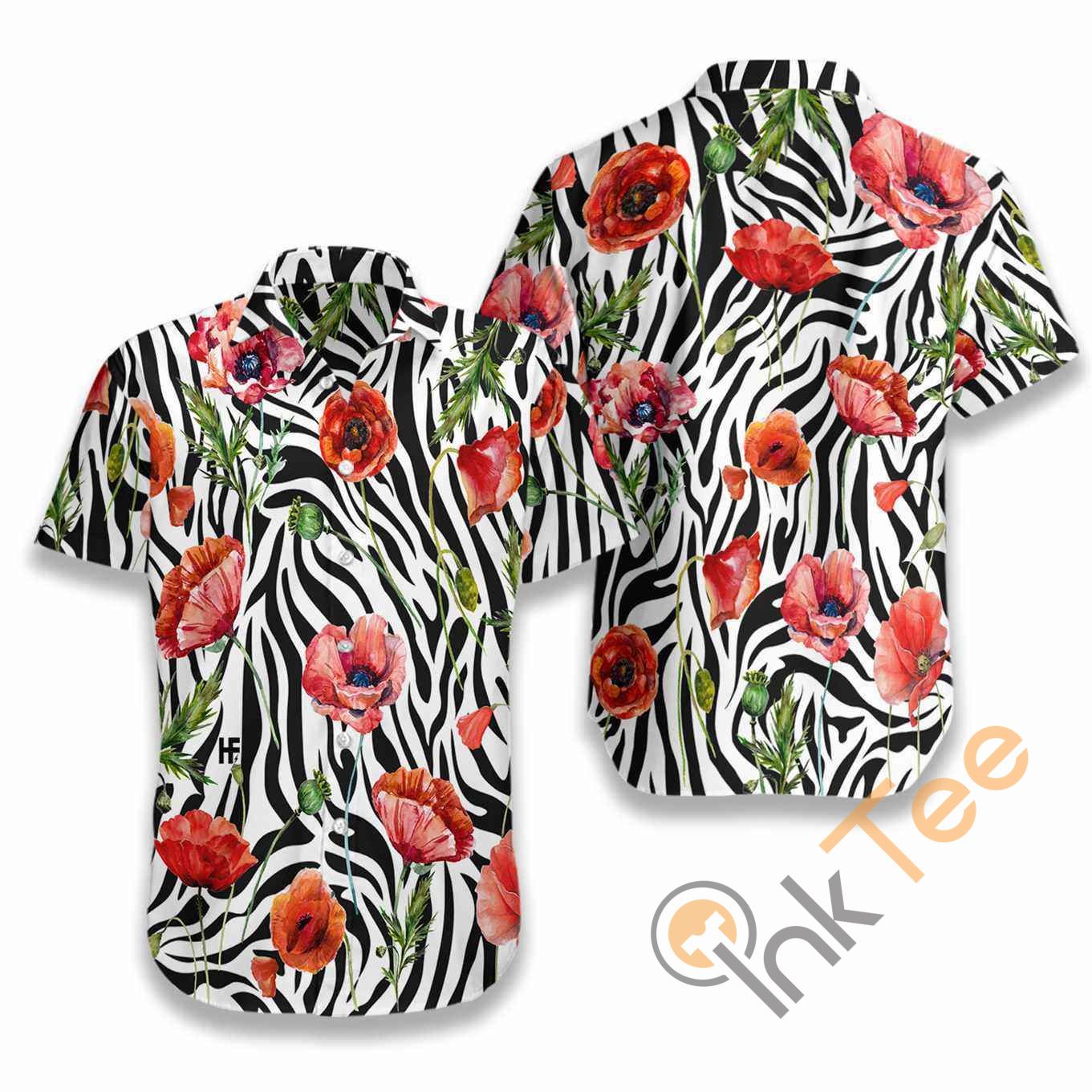 Poppy Zebra Watercolor Painting Art Hawaii Shirts Ha40671