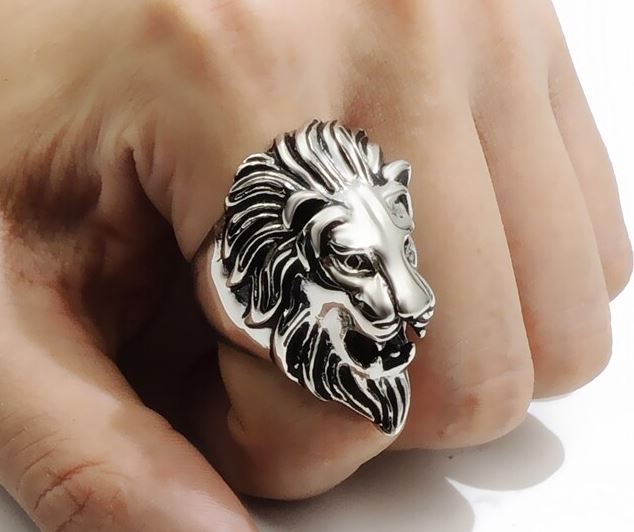 Silver Colored Stainless Steel Lion Ring