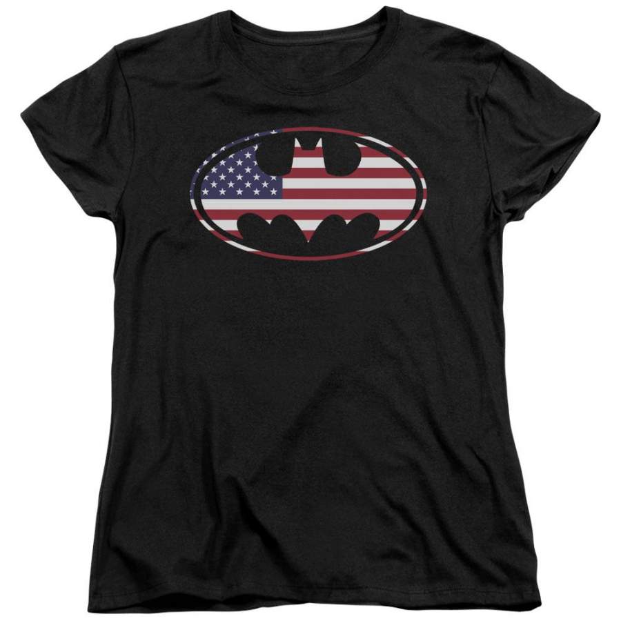 Batman American Flag Oval Women’s 18/1 Cotton Short-Sleeve T-Shirt