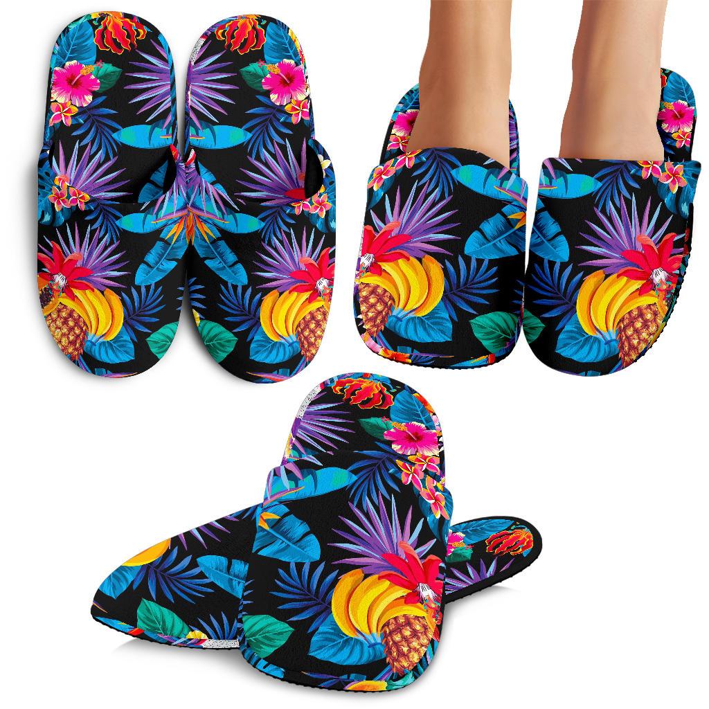 Turquoise Hawaii Fruits Pattern Print Slippers Ha17643