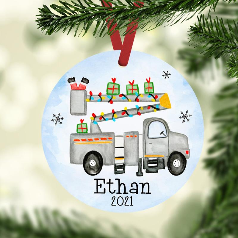 [Personalized Name & Date] Excavator Ornament Kids Christmas Ornaments