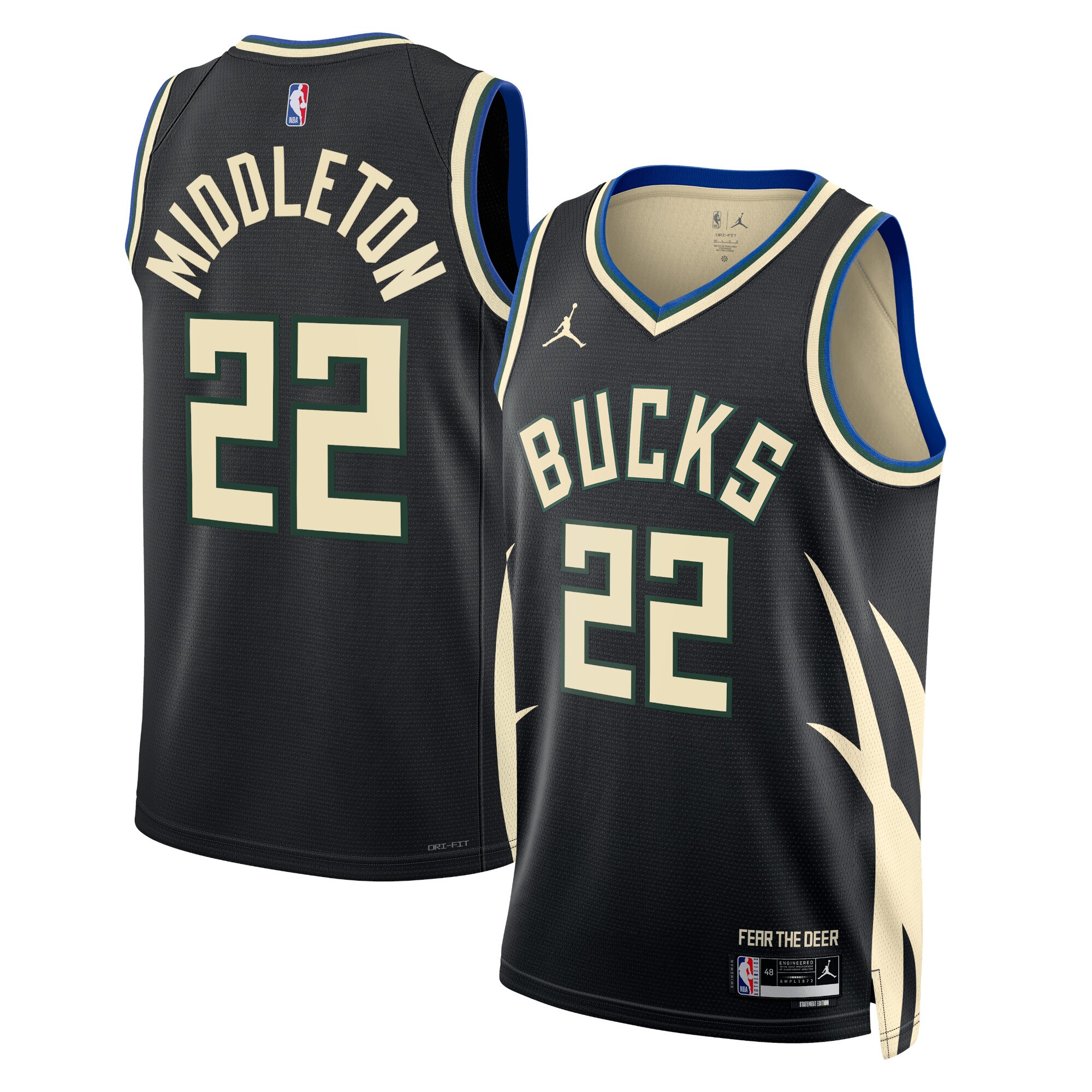 Milwaukee Bucks Jordan Statement Edition Swingman Jersey – Black – Khris Middleton – Unisex